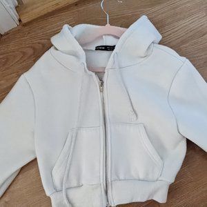 Crop Soft White Hoodie Zip Up Jacket